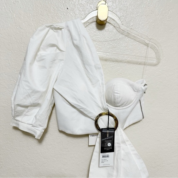 New Acler White One-Shoulder Top with Gold Ring size 4 - Picture 4 of 13